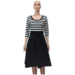 Miusol A-line Midi Dress Women's  Stripes Sleeveles Black Pleated Skirt Medium